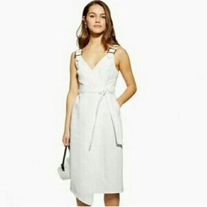 White V-Neck Sleeveless Midi Dress with Belt